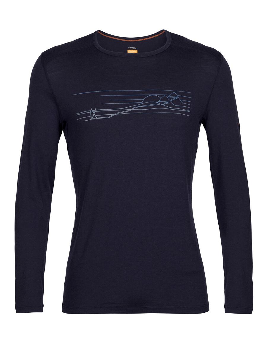 Icebreaker Merino 200 Oasis Long Sleeve Crewe Ski Stripes Férfi Base Layers Sötétkék | HU 1366WNBY